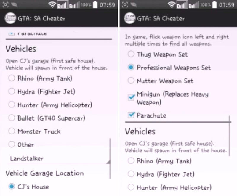Скриншот GTA: San Andreas Cheater на андроид