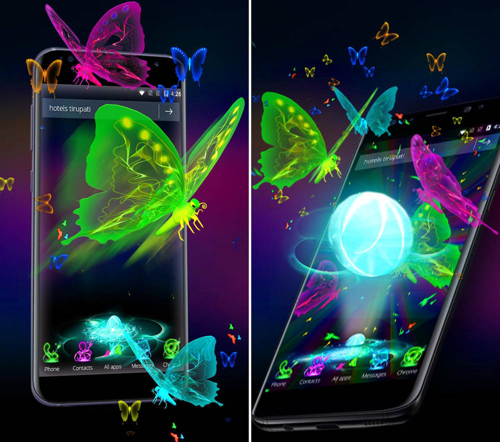 Скриншот Тема 3D Neon Butterfly на андроид