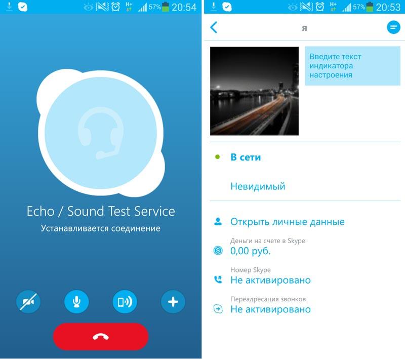 Скриншот Skype на андроид