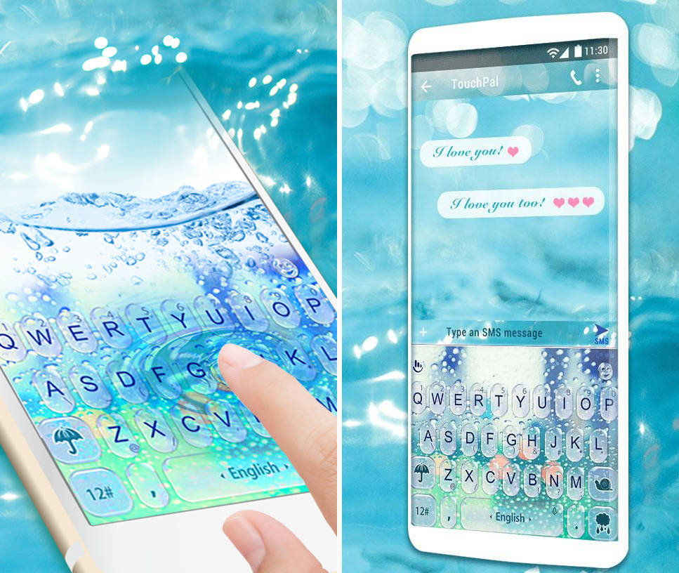 Скриншот 3D Blue Glass Water Keyboard Theme на андроид