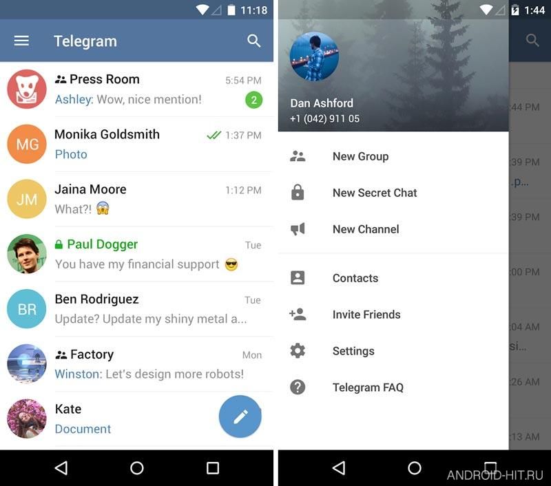 Скриншот Telegram на андроид