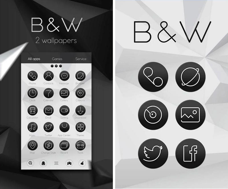 Скриншот Black & White Launcher Theme на андроид