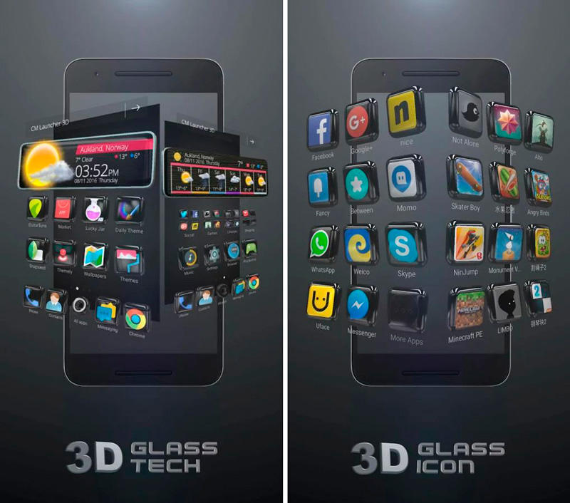 Скриншот Техно-тема «3D стекло» на андроид