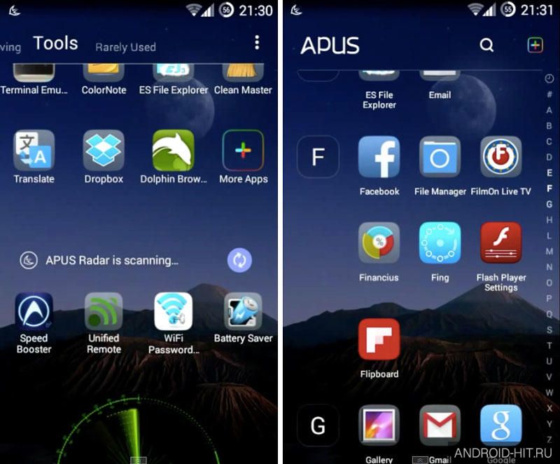 Скриншот APUS Launcher на андроид