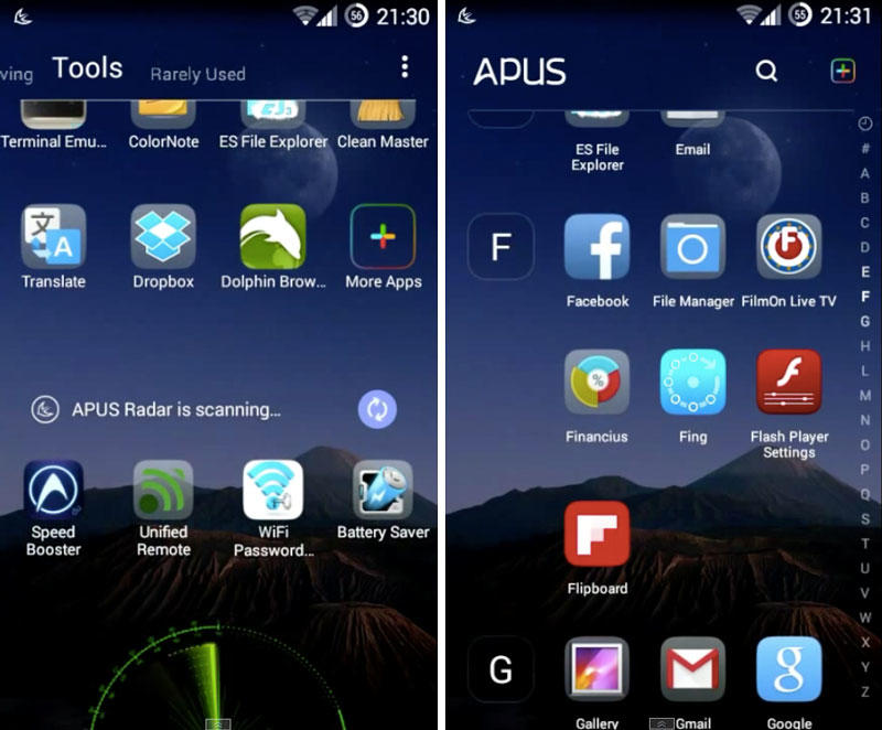 Скриншот APUS Launcher на андроид