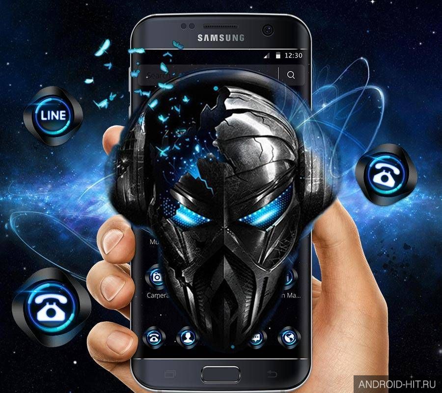 Скриншот Blue Tech Metallic Skull Theme на андроид