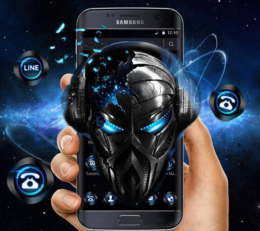 Скриншот Blue Tech Metallic Skull Theme на андроид