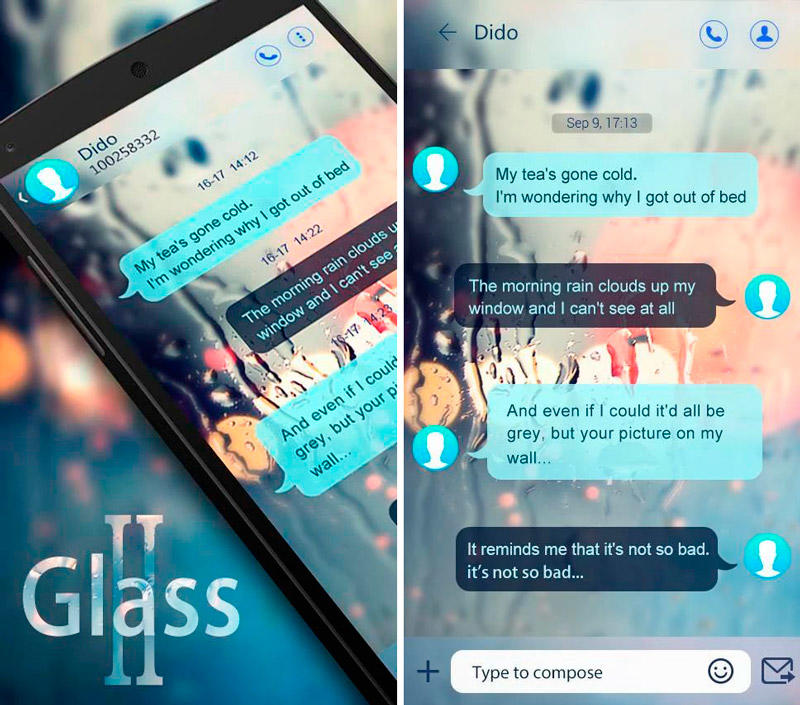 Скриншот GO SMS PRO GLASS 2 THEME на андроид