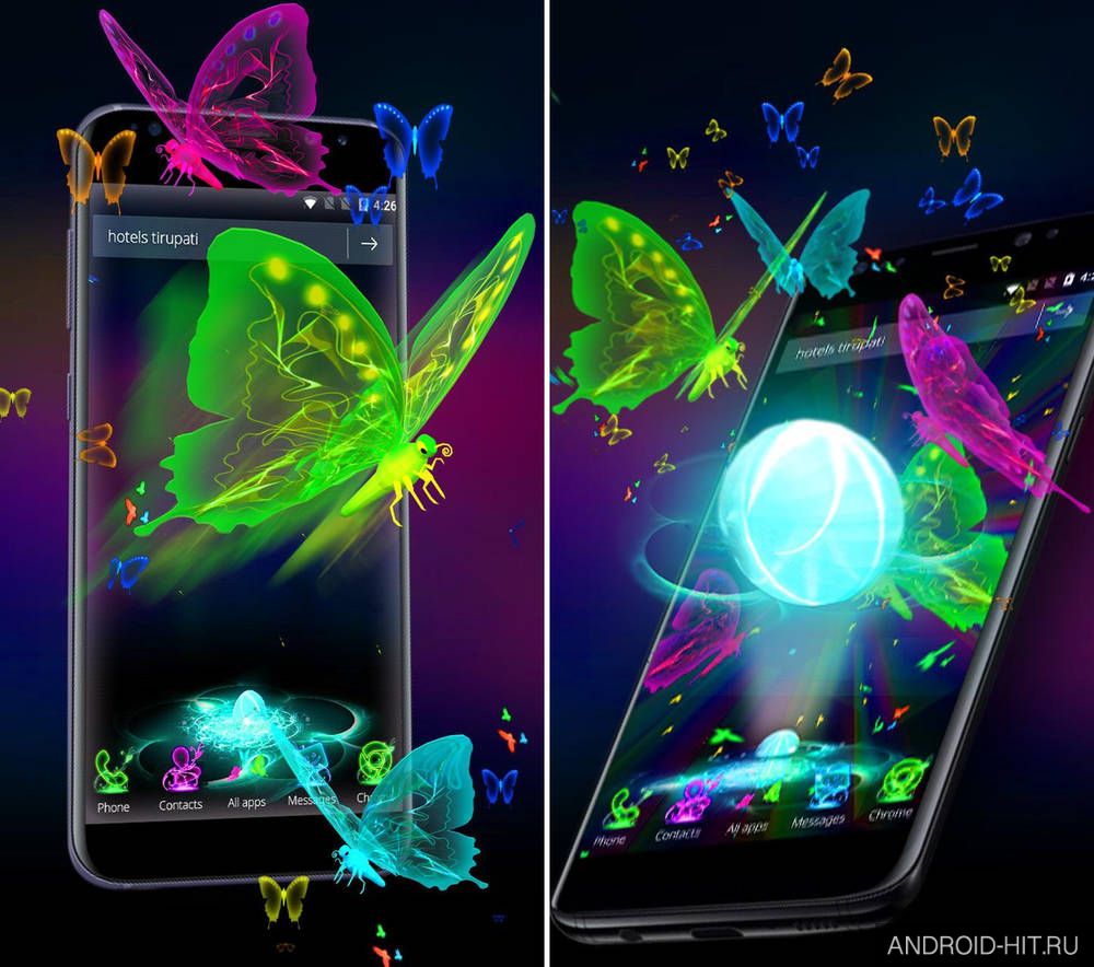 Скриншот Тема 3D Neon Butterfly на андроид