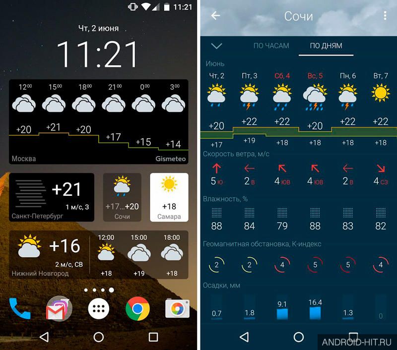 Скриншот Gismeteo на андроид