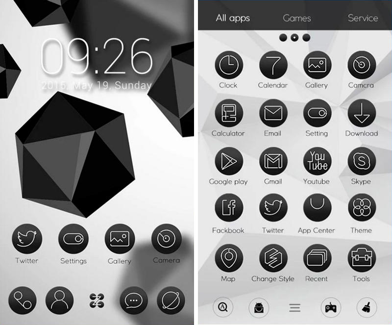 Скриншот Black & White Launcher Theme на андроид