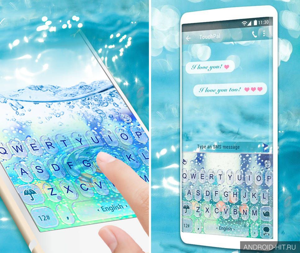 Скриншот 3D Blue Glass Water Keyboard Theme на андроид